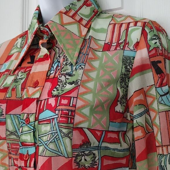 sheer rare Vintage circus tiger lion button down shirt Sz XS - Picture 3 of 8